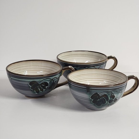 Vintage Hand Crafted Tea Cup Latte Coffee Stoneware Set of 3 Made in Japan - Picture 1 of 5